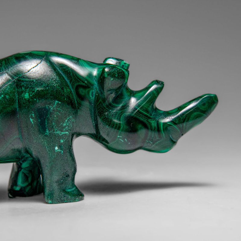 Genuine Polished Malachite Rhino Carving (196.6 Grams)