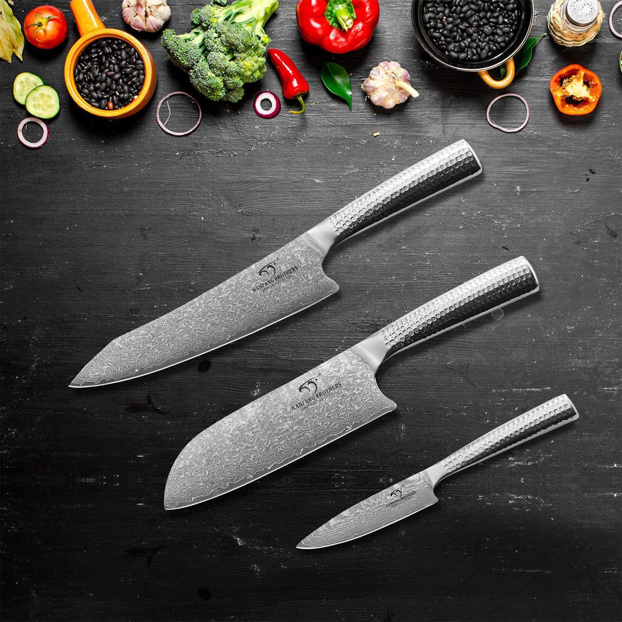Damascus Kitchen Knife Set with Block, VG10 Damascus Steel, Stain & Rust  Resistant, Knives Set for Kitchen Included Chef Knife, Santoku Knife,  Paring