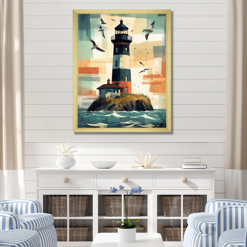 Phare de bord de mer III sur toile, H 40 po x l 30 po x P 1,5 po, Encadrement doré