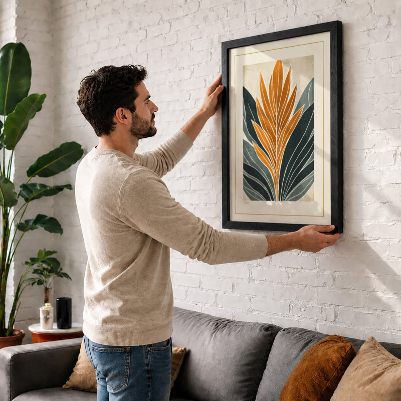 Golden Stem Symmetry Botanical - Print, A1 - 84.1 x 59.4 cm, Black
