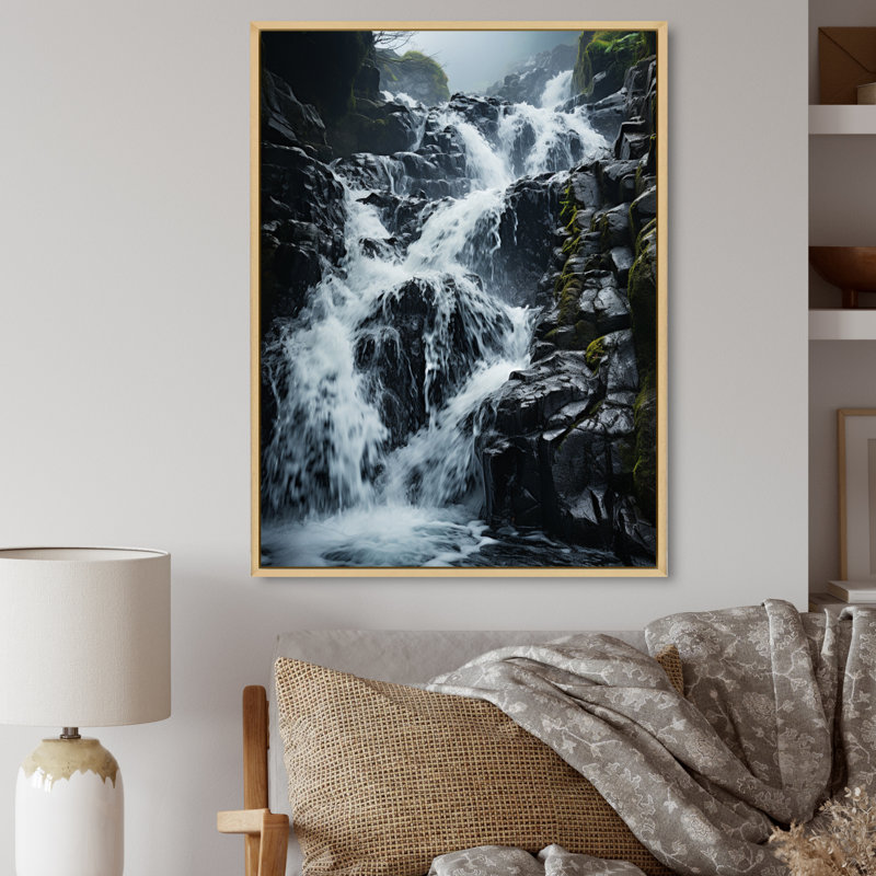 Chute d'eau dynamique sur toile, H 20 po x l 12 po x P 1 po, Cadre naturel flottant