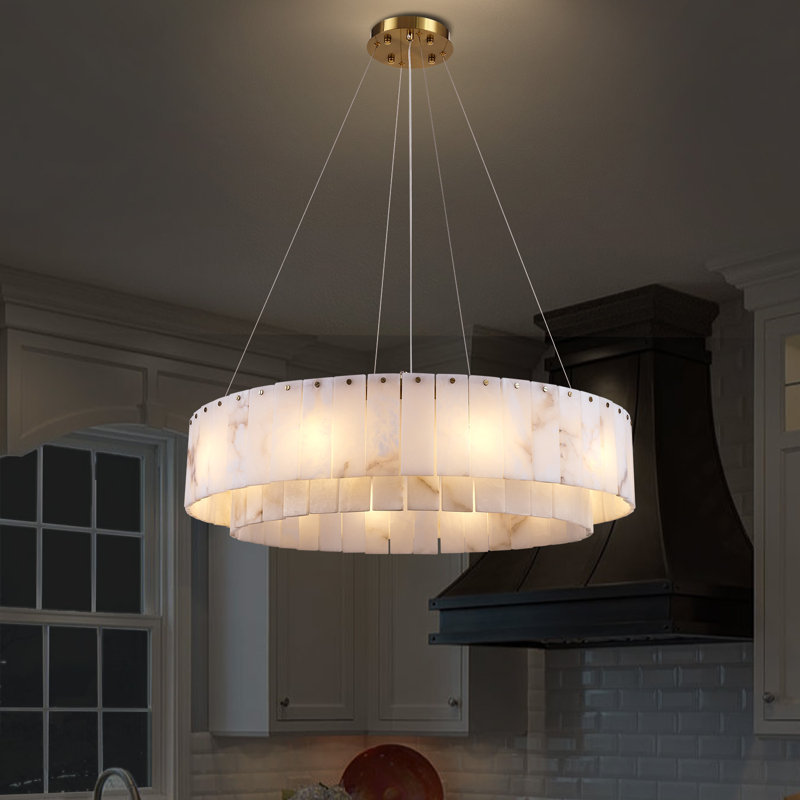10-Light 31" Dimmable Alabaster Round Chandelier (Bulbs Included)