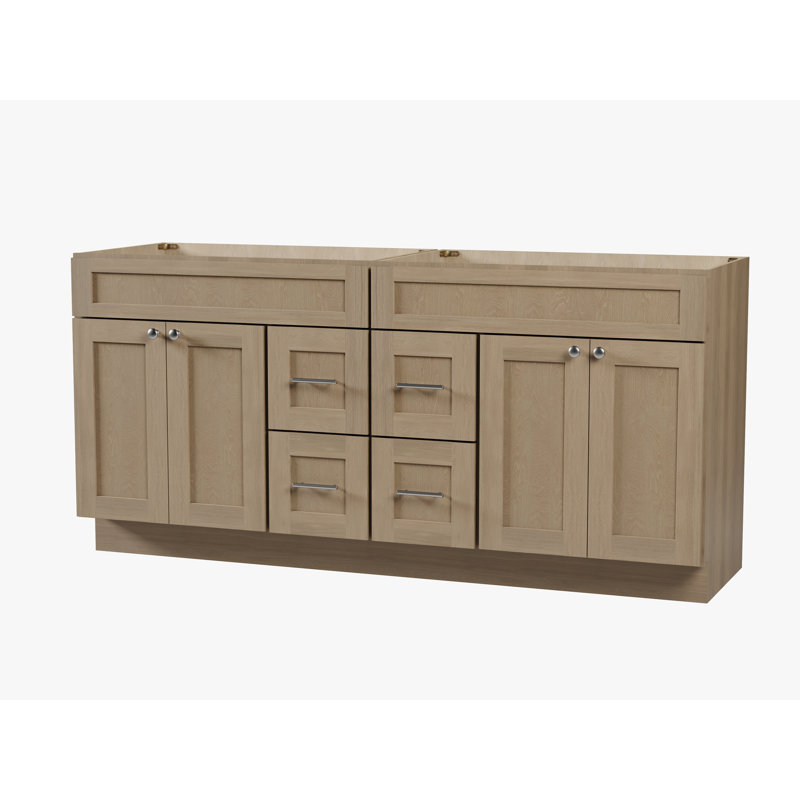 Disar 72'''' Double Bathroom Vanity With Drawer Base Only, Natural Oak
