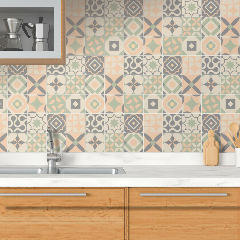PVC Peel & Stick Mosaic Tile, Baby Rose/Pastel Green