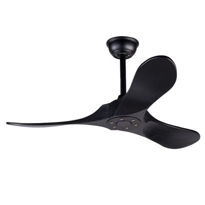 42 Inch Black Ceiling Fan Without Light, 3 Blades Solid Wood Ceiling Fan with Downrod, 6-Speed Reversible Quiet DC Fan with Remote, 1/4/8 Hour Timer, for Patio Living Room Bedroom