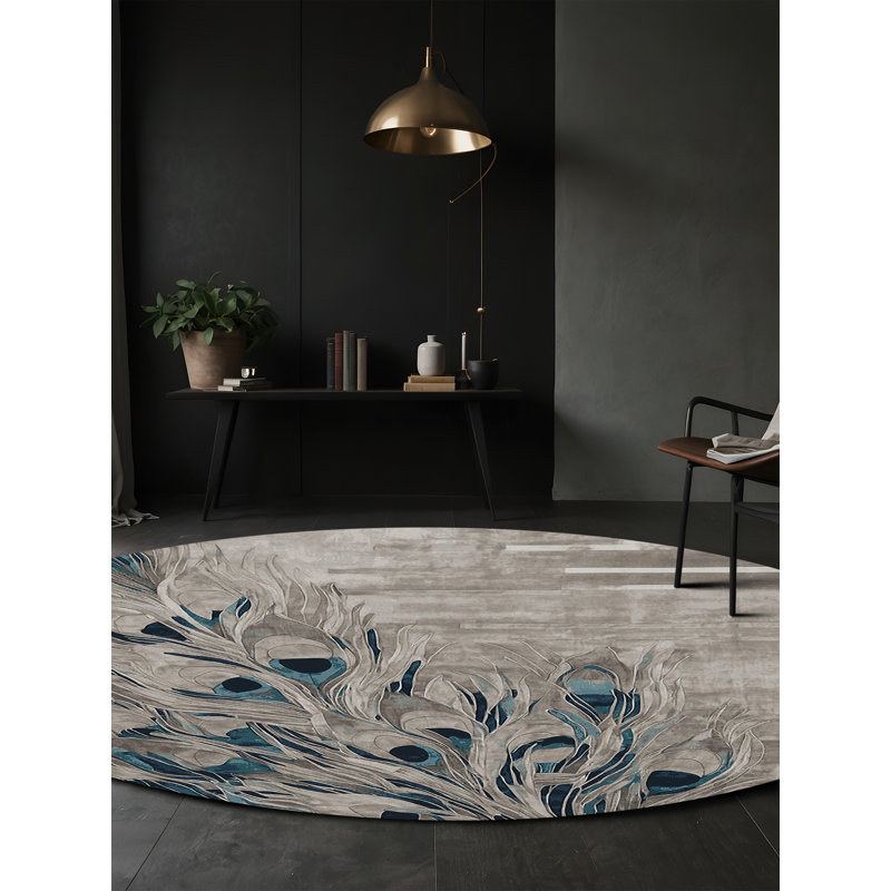 Tapis gris lavable à la machine, Rond 6 pi