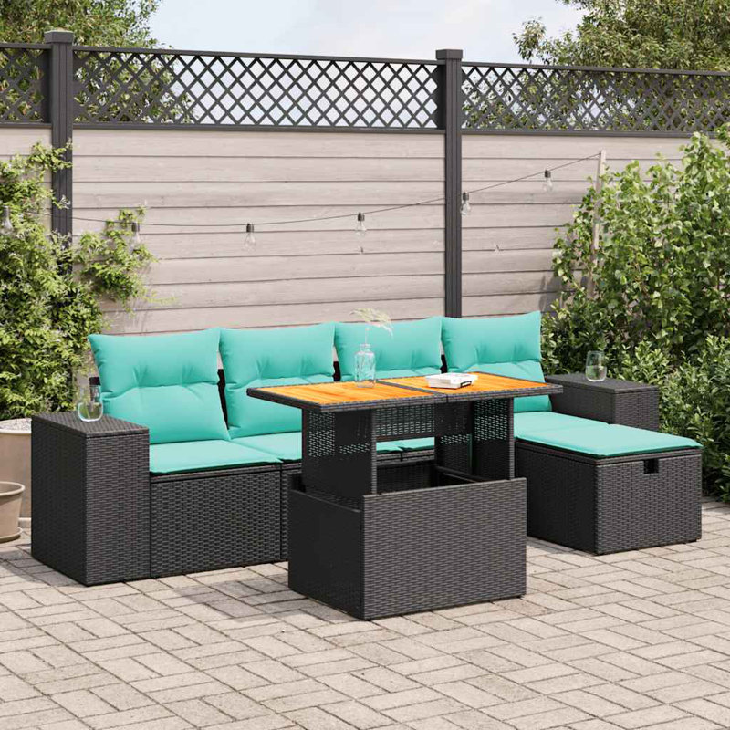  Ensemble de canapé de patio 6 pièces avec coussins en rotin polyacacia
