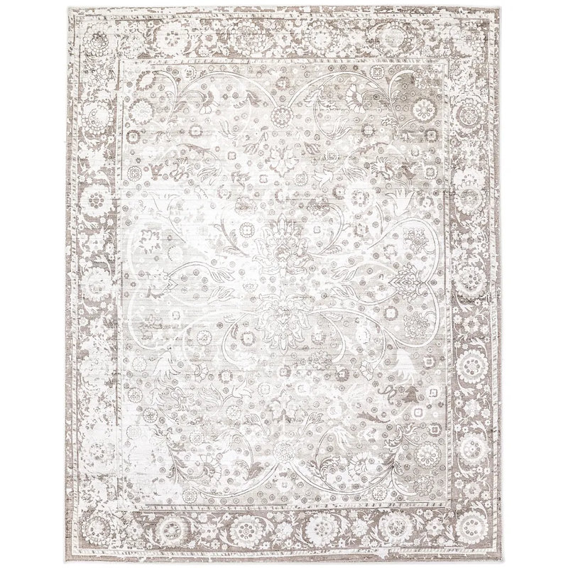 Wellington Hand Knotted Silk Oriental Area Rug in Mist, Rectangle 5' x 8'