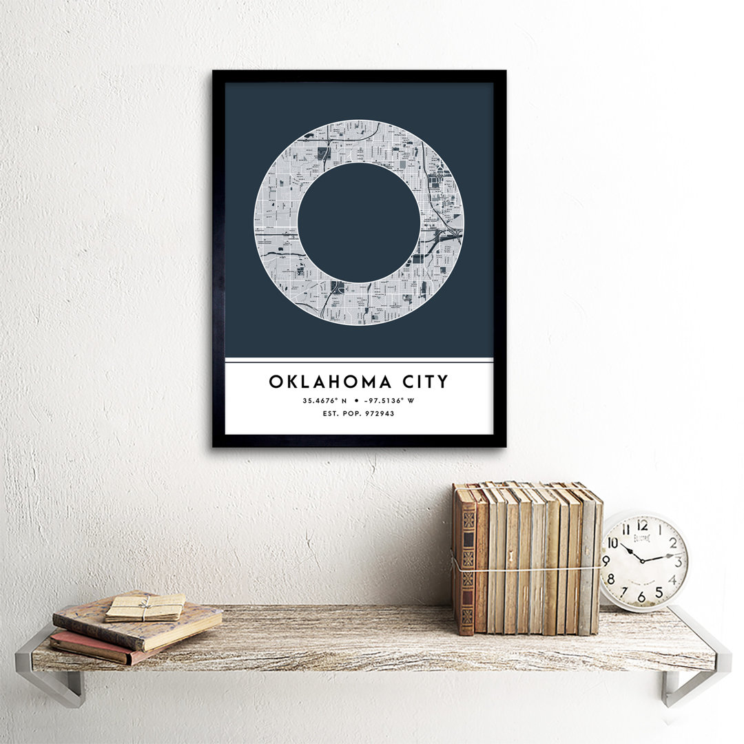 Oklahoma City Oklahoma United States City Map Navy - Single Picture Frame Typography