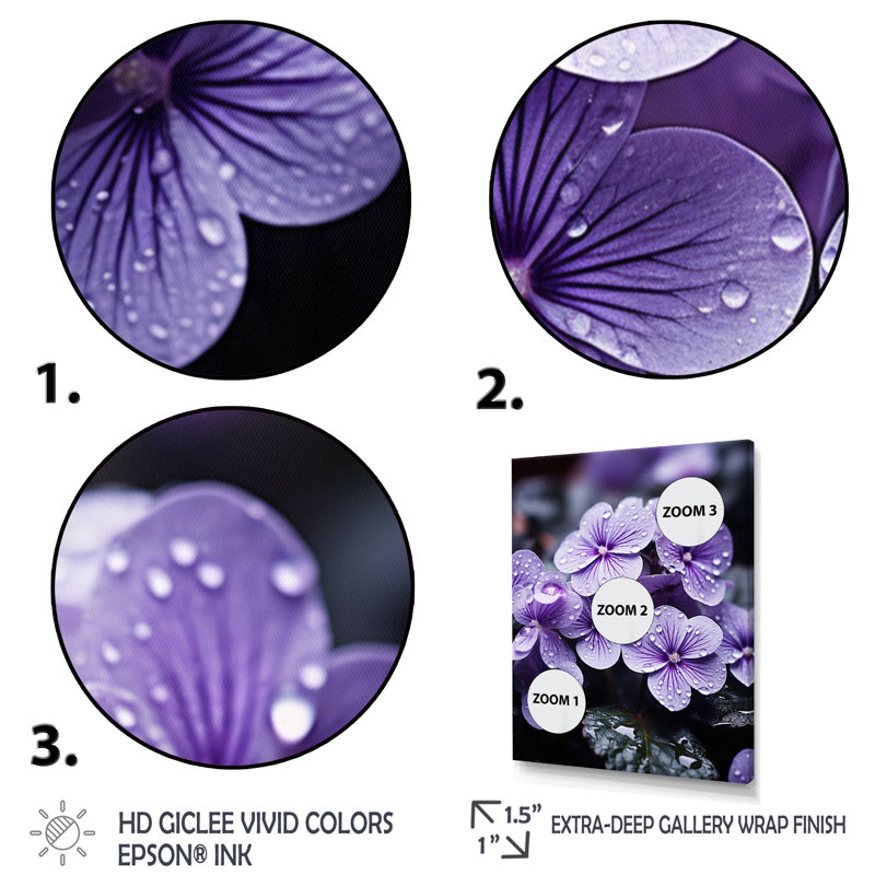 «Violets Whispering Photo I», reproduction d'art sur toile florale, Cadre simple argenté, H 20 po x l 12 po x P 1 po