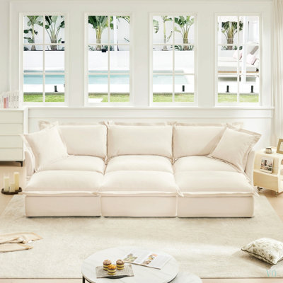 Living Room Sofa Slipcovered Sofa 3 Seater Sofa With 3 Ottomans, 3-Seat Sleeper Sofa Bed Home Theater Sofa, Chenille