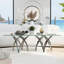 Table basse de salon en verre trempé transparent de 50 pouces avec base en métal argenté en miroir