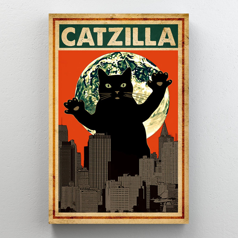 Catzilla sur toile, impression, H 14 po x l 11 po x P 1,25 po