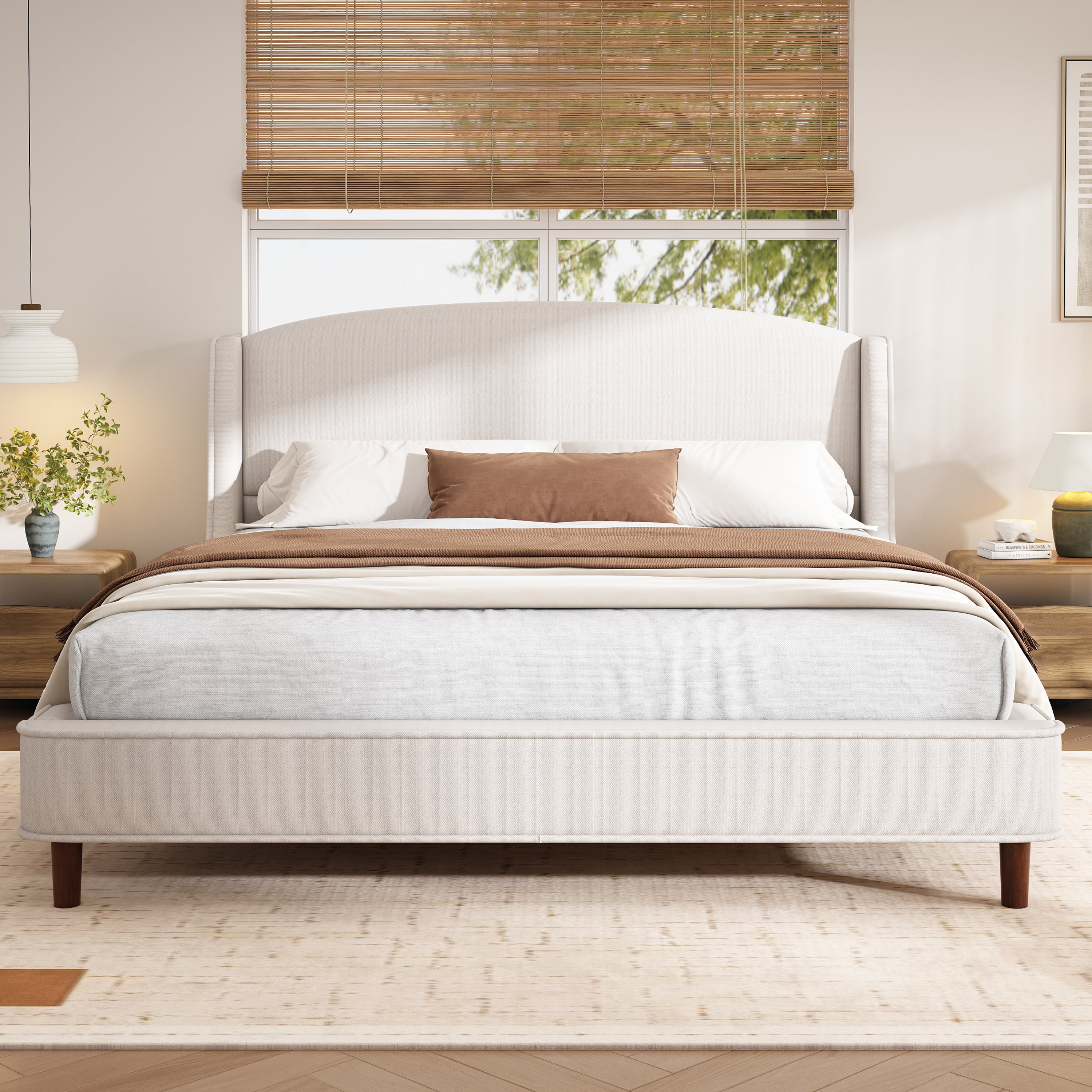 Ebern Designs Warrick Upholstered Platform Bed Frame with Wingback