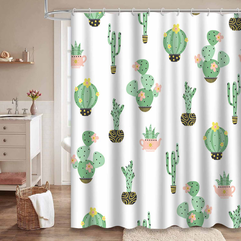 Rideau de douche à motif de cactus imperméable à l'eau avec 12 crochets, L 72 po x l 78 po