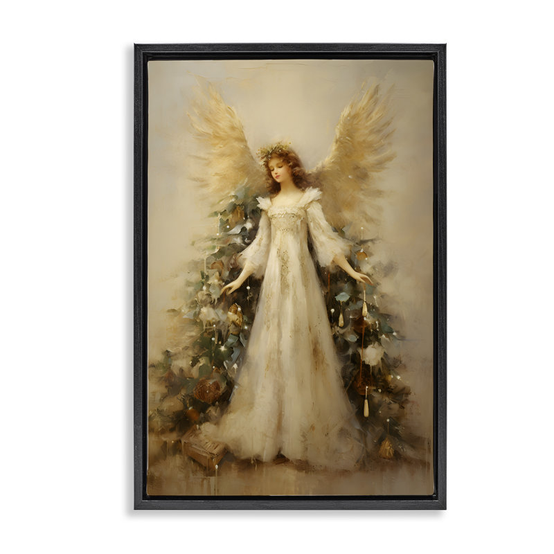 Cadre flottant Ethereal Holiday Angel, design par Petal Prints Design, H 25 po x l 17 po, Cadre flottant noir de jais