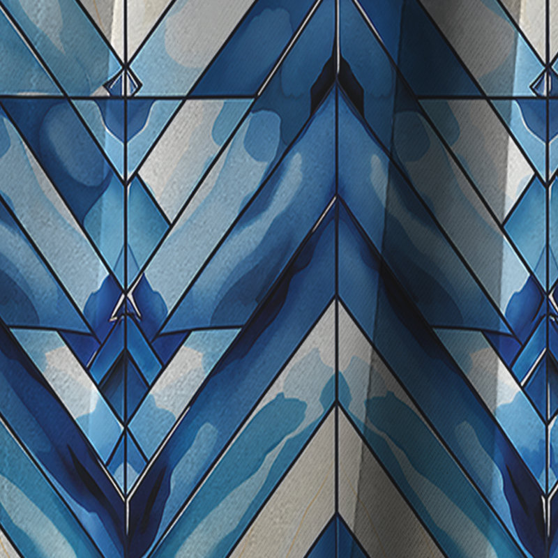 Rideau rétro occultant à motif géométrique rétro à motif de chevrons bleu et bleu cobalt 1, L 52 po x L 95 po