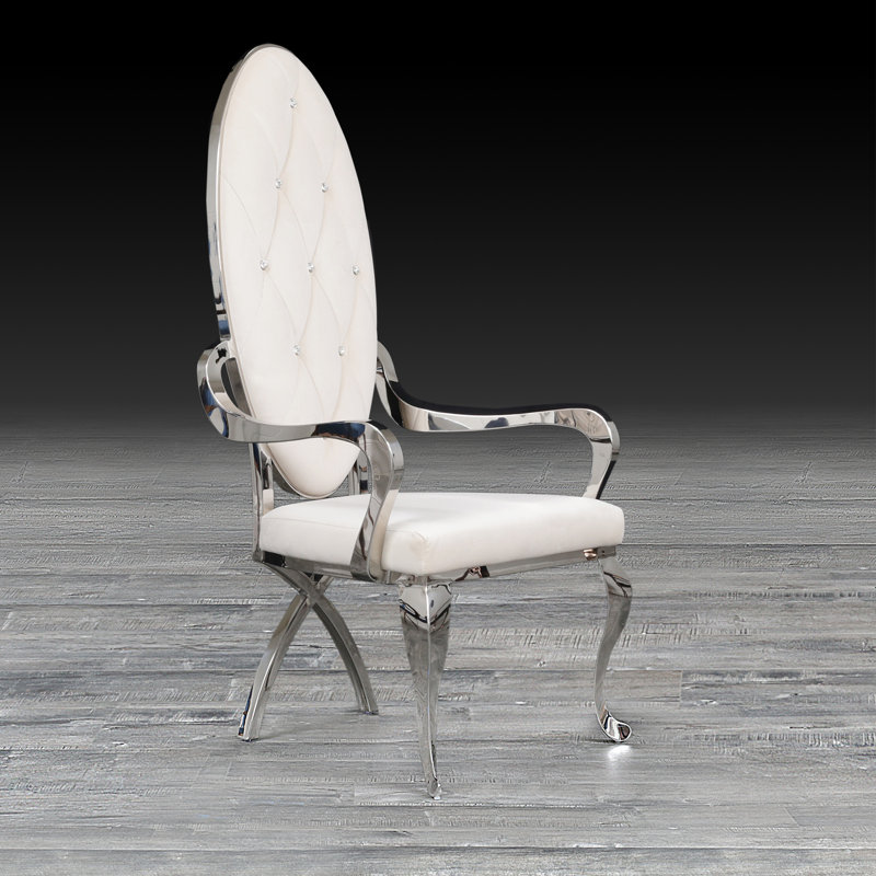 18.5'' H Tufted Velvet Upholstered Armchair, White, Silver