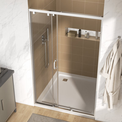 Cabine de douche en alcôve en verre trempé ANSI de 8 mm avec porte coulissante triple H 48 po x l 76 po avec 3 options de finition