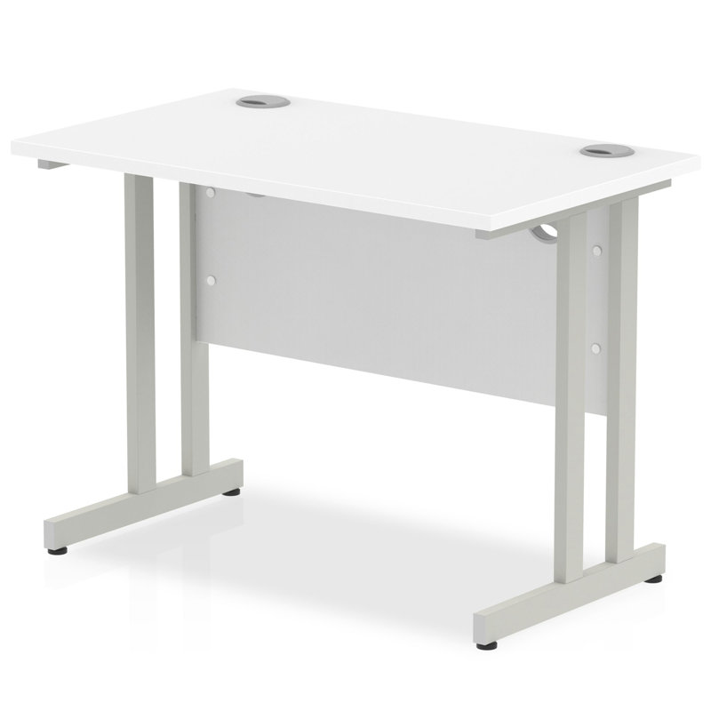 Ladajah Metal Base Computer Desk, 73cm H x 100cm W x 60cm D, White, Silver