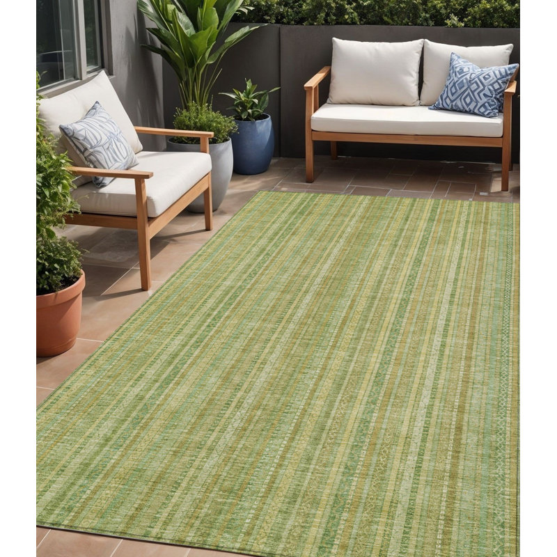 Tapis extérieur lavable rayé vert et artichaut 5 pi x 8 pi vert artichaut