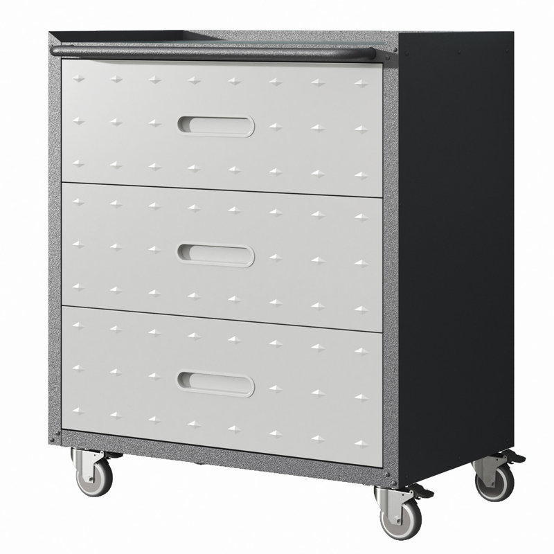 Armoire de rangement en métal robuste avec roulettes - Armoire à outils à 3 tiroirs pour les solutions de rangement de garage, de bureau et de maison