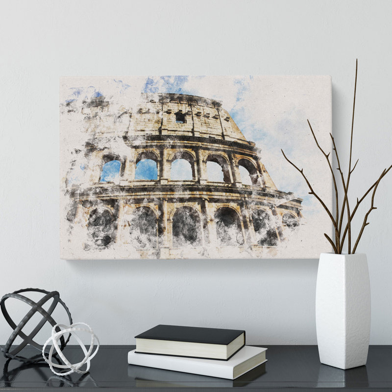 Coliseum In Rome Watercolour - Wrapped Canvas, 60cm H x 91cm W x 3cm D