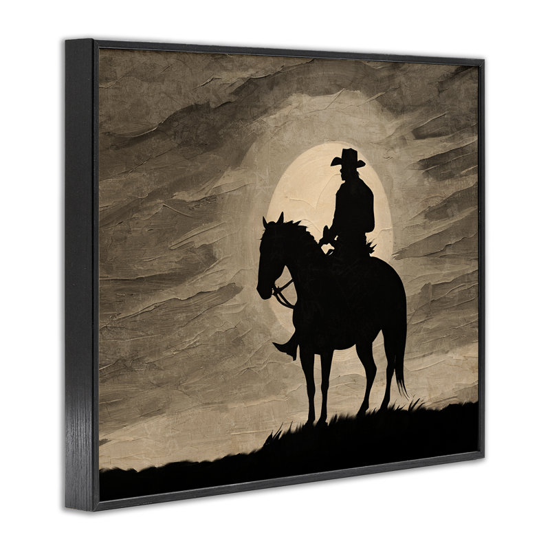 Sunset Cowboy with Horse Framed Giclee Art, design by Kim Allen, 11" H x 14" W, Midnight Black Framed Giclee