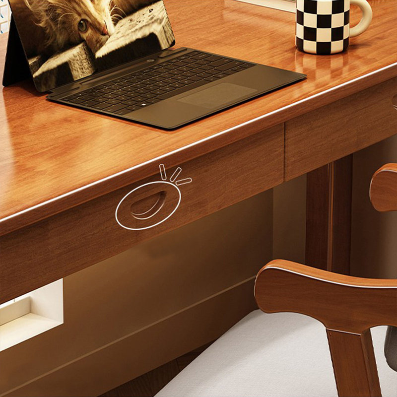 Bureau rectangulaire en bois massif brun noisette avec 2 tiroirs, H 29,53 po x l 47,24 po x P 21,65 po