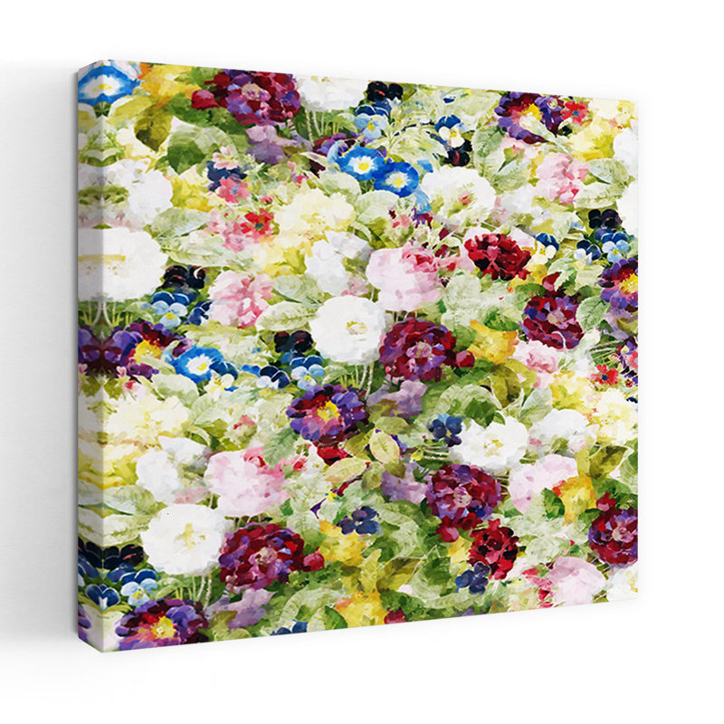 Art contemporain, art floral rétro, H 18 po x l 18 po