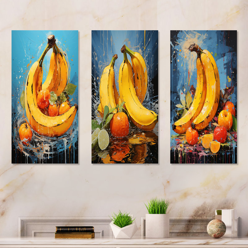 Ensemble de 3 décorations murales en métal Banana, H 28 po x l 36 po
