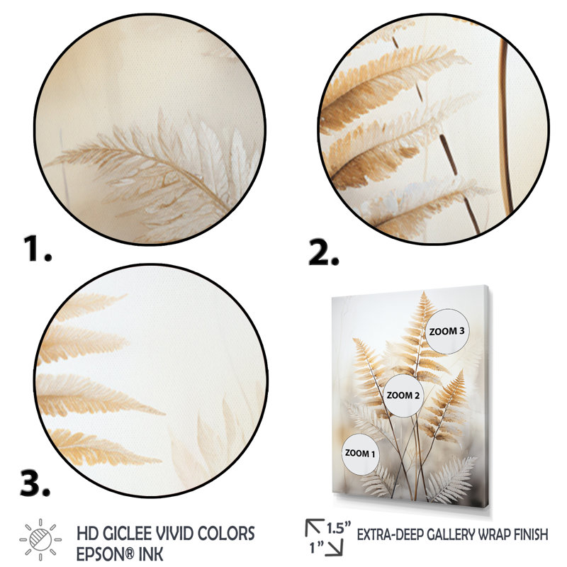 «Lankheit Minimalisme Ferns Verdant Elegance I», reproduction sur toile, H 44 po x l 34 po x P 1,5 po, Cadre naturel flottant