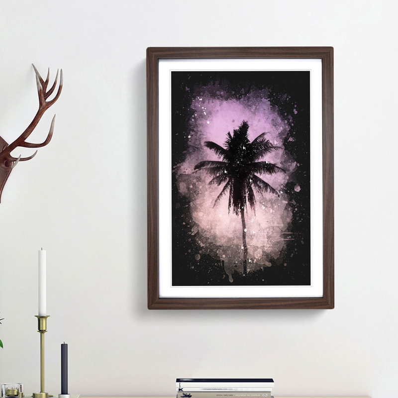 Summer Palm Tree - Framed Print, 87cm H x 62cm W x 2cm D, Walnut Framed