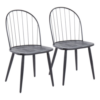 Black Metal And Black Wood High Back Armless Dining Chairs, Set Of 2 | Gift Idea