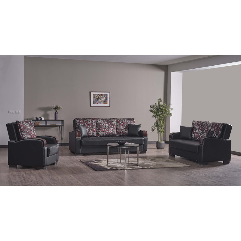 Nesler Mobi Max 87 in. Vegan Leather 3-Seater Twin 3-in-1 Sleeper Sofa Bed with Storage, Black Faux Leather
