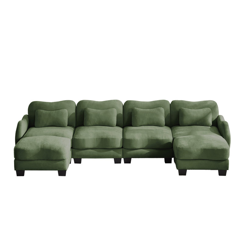 Canapé modulaire en U avec repose-pieds 7 pièces 131 po, Green Chenille