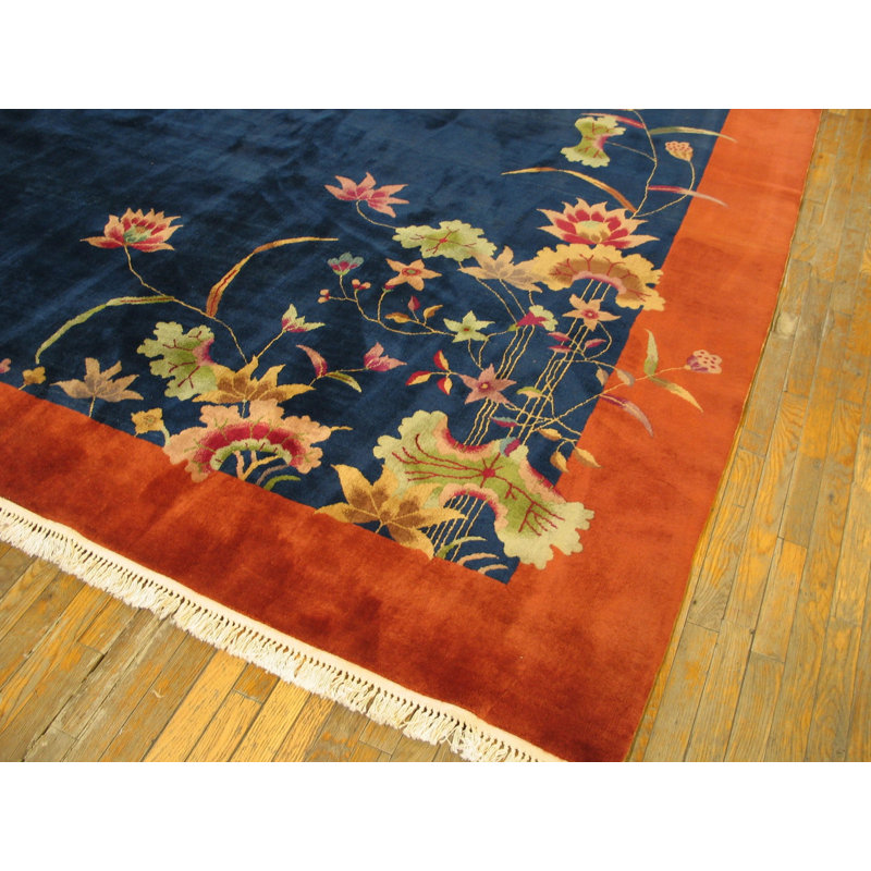 Antique Art Deco Room Size Wool Navy Rug