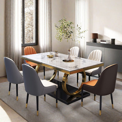 Ensemble de table de salle à manger luxueux moderne en faux marbre