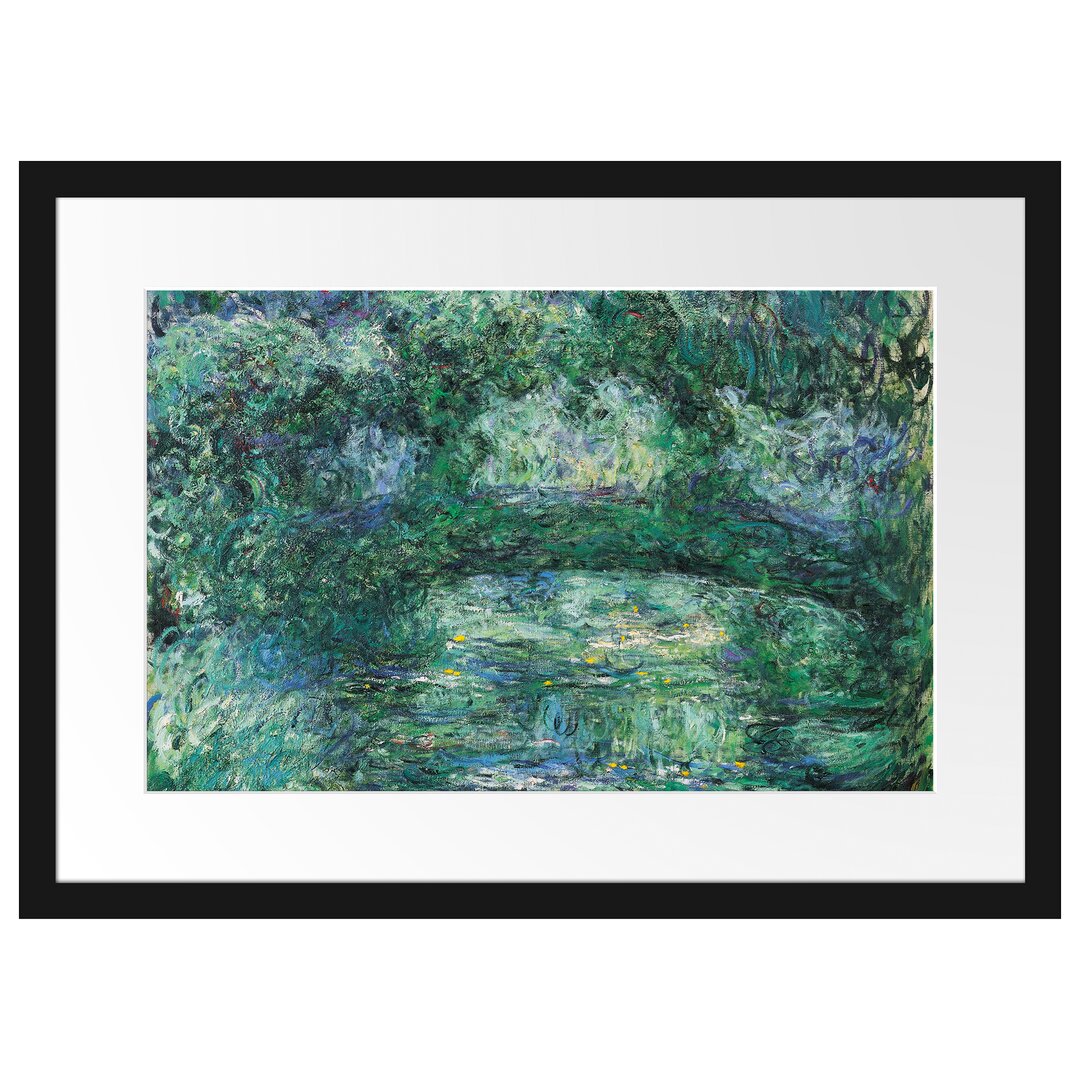 Gerahmtes Leinwandbild Japanische Brücke über einen Teich mit Seerosen III von Claude Monet