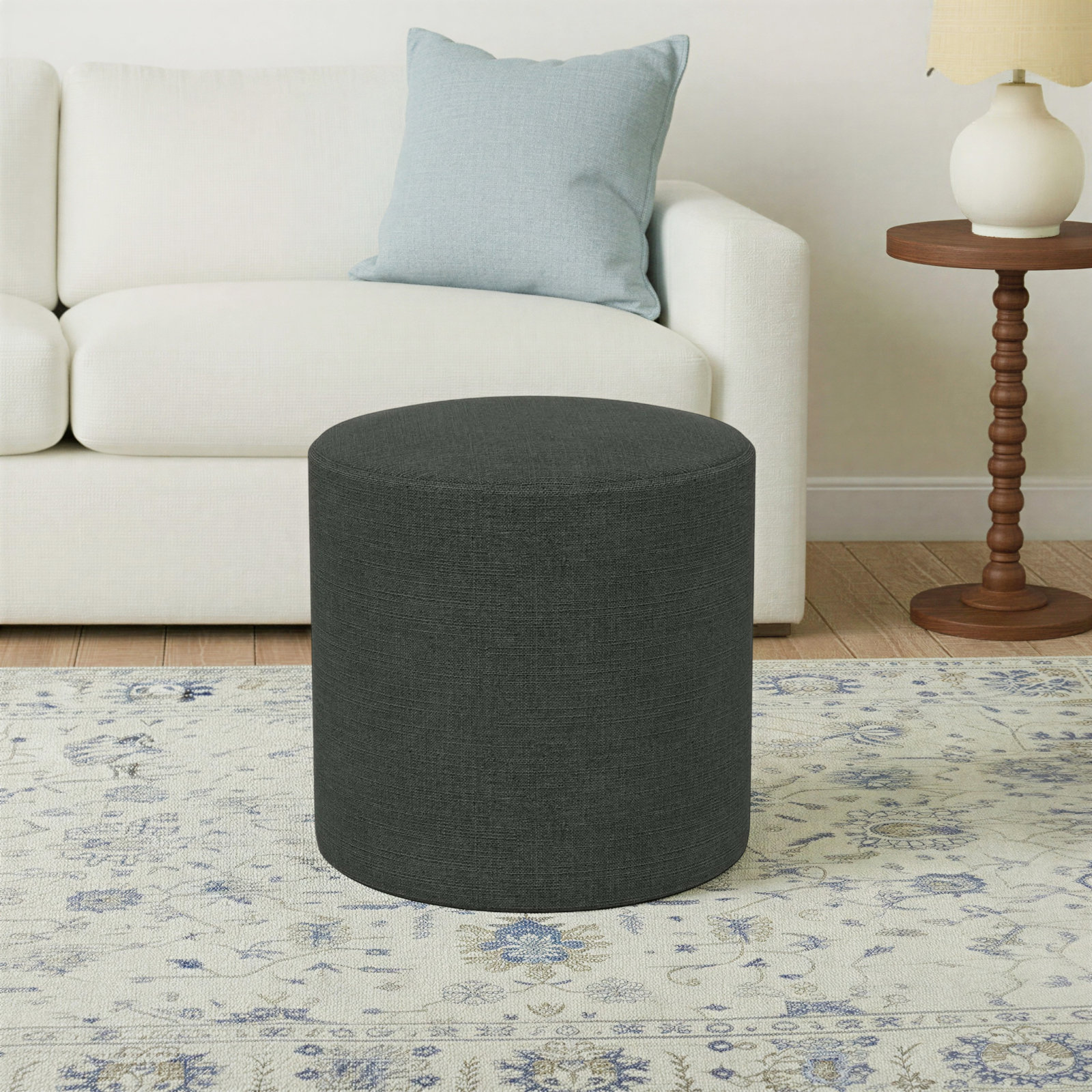 Orlando Upholstered Ottoman, Classic Black Linen