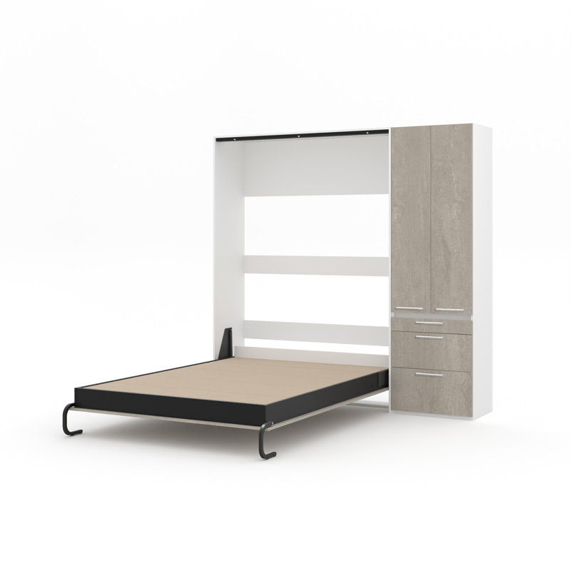 Lit escamotable avec rangement Designer, Blanc, Double