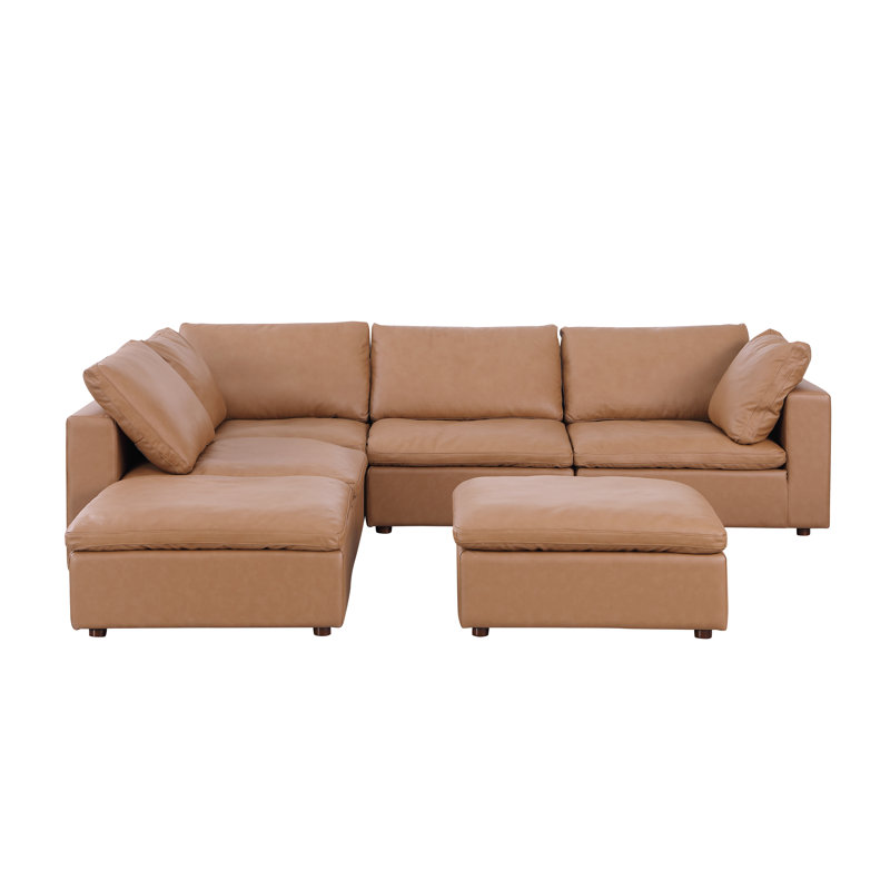Knapen 6-Piece Sectional  Upholstered In Top-Grain Italian Leather, Left Hand Facing, Cognac Genuine Leather