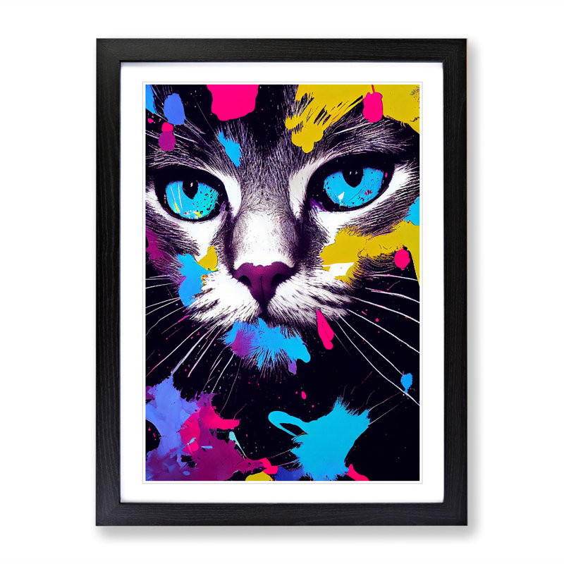 Cat Splashed In No.3 - Single Picture Frame Painting, Black, 64cm H x 46cm W x 2cm D