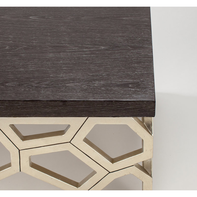 Charcoal Oak Rectangular Coffee Table with Champagne Legs