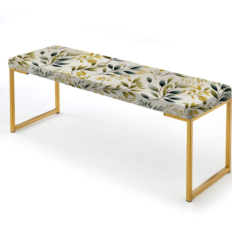 Tranquil Leaves I - Plants Upholstered Gold Bench