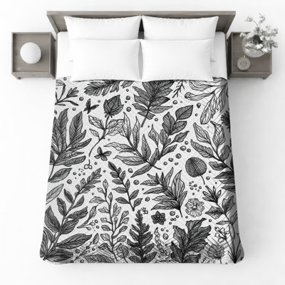 Couvre-lit matelassé noir et blanc Botanical Illustration