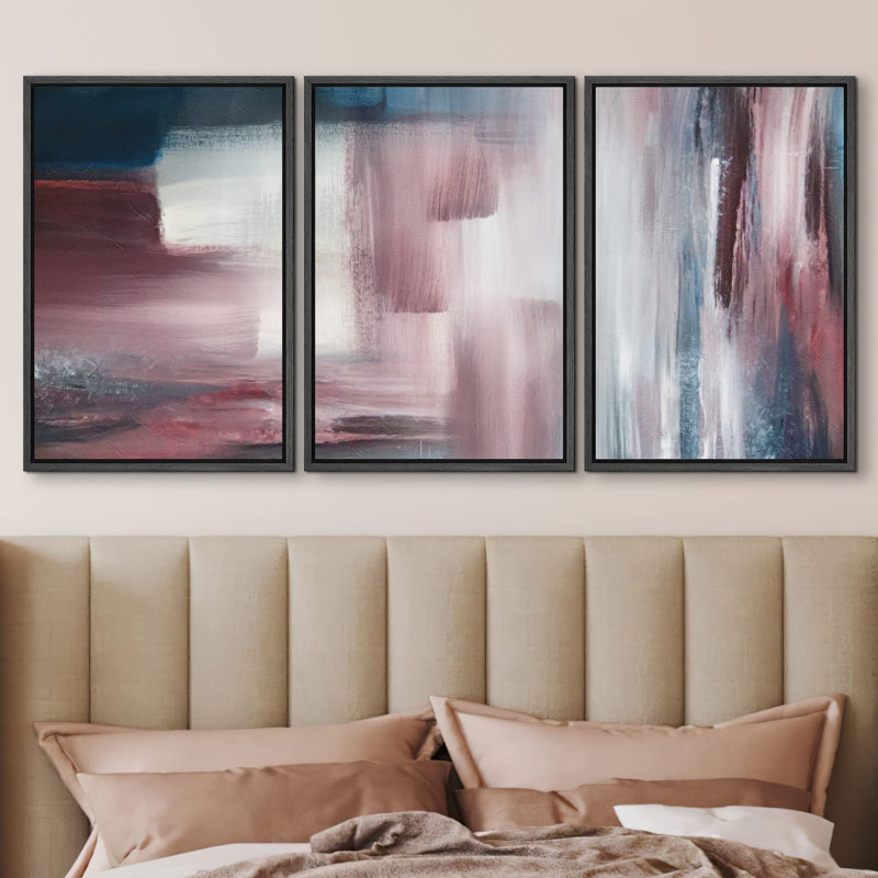 " Pastel Pink Blue Paint Stroke Blur Collage Abstract Shapes Illustrations Modern Art Decor " 3 - Pieces, Noir