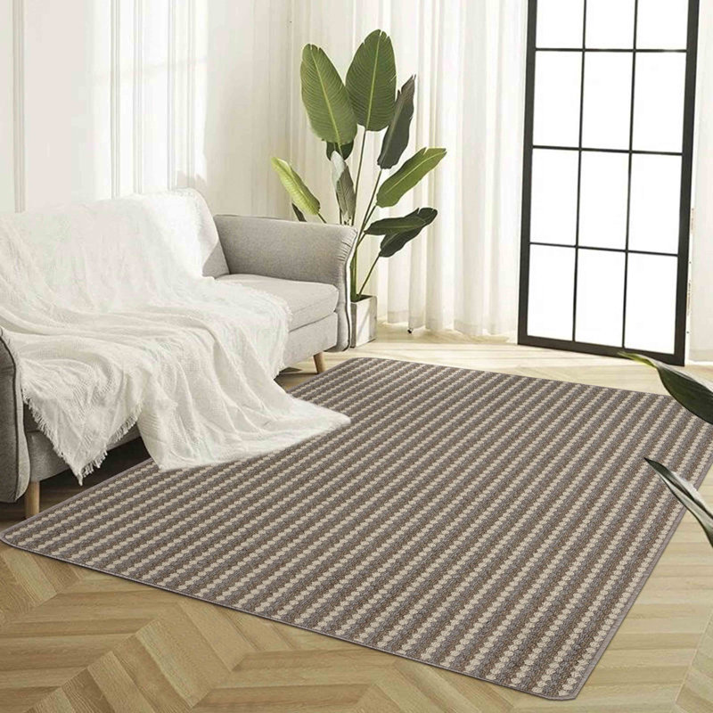 Ridhaan Non-Slip Striped Doormat, Beige, Rectangle 57W x 120L cm