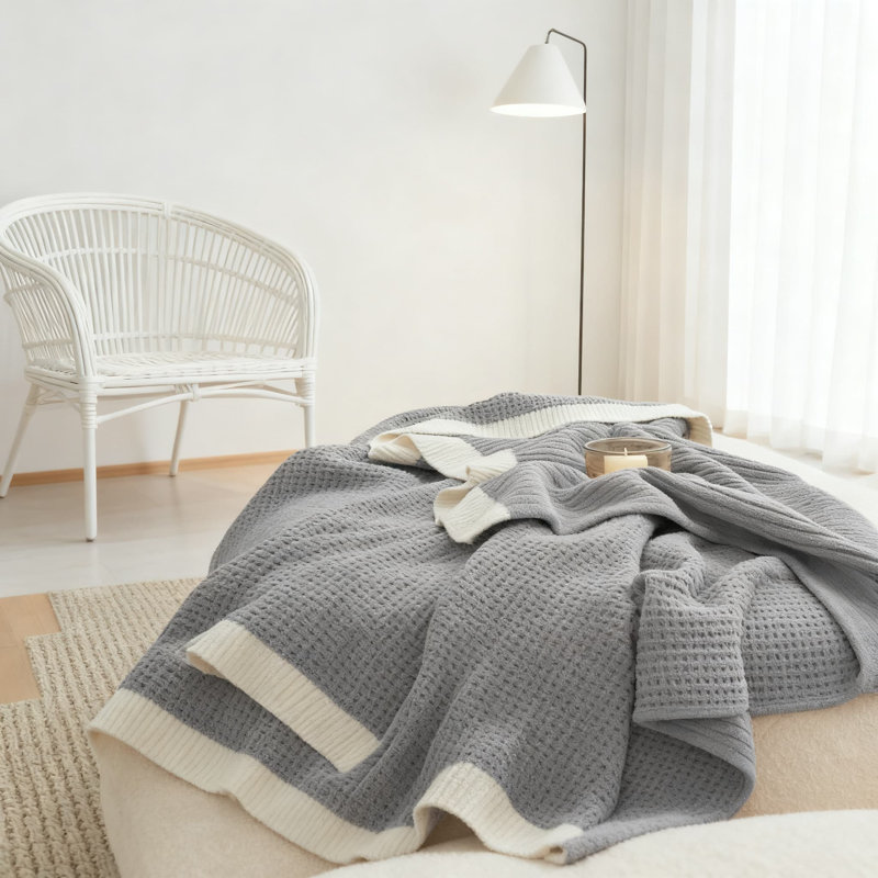 Jeté en chenille en tricot gaufré pour canapé, couverture de canapé décorative ultra douce et confortable, respirante et chaude pour toutes les saisons