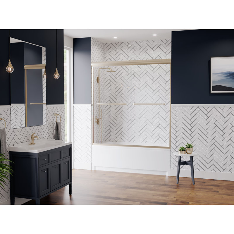 Paragon Series 60" x 58" Sliding Frameless Tub Door, Brushed Nickel